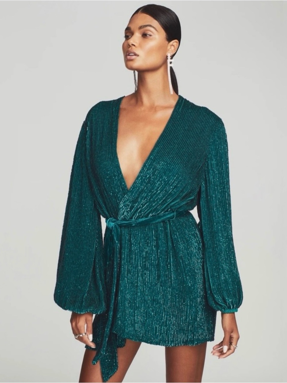 NWT Retrofête Gabrielle Sequin Wrap Dress - Emerald/Teal - Size XS